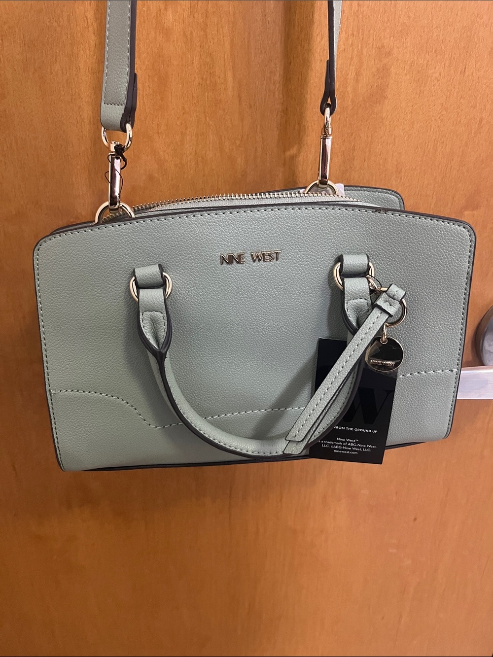 Nine West Mint Green Pebbled Satchel with Detachable Strap
